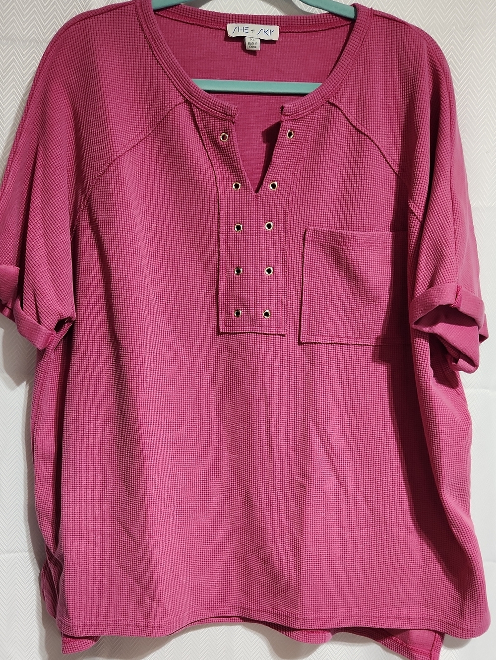 XL She + Sky Hot Pink Waffle Knit Top